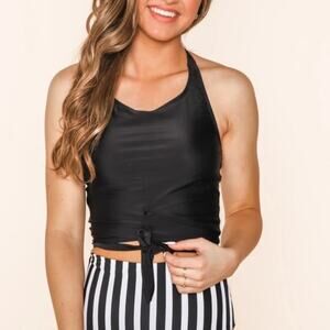 Coral Reef Medium Racha Black Halter Tie Bikini Top NWOT